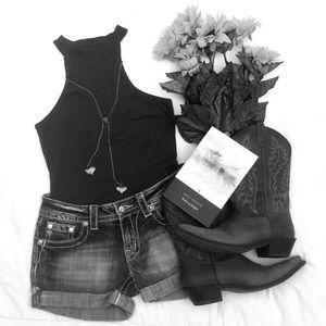 Miss Me Cross Rhinestone Studded Shorts